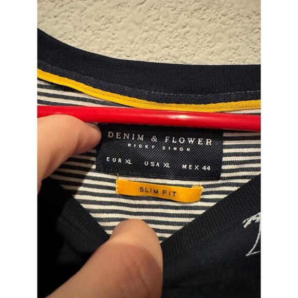 Denim & Flower Men's Crew Neck Slim Fit T-Shirt Size XL Blue - Picture 3 of 4